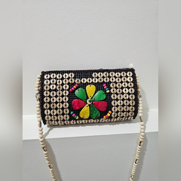 Handbags - Handcrafted Beaded Flower Crossbody Bag in Natural and Multicolor